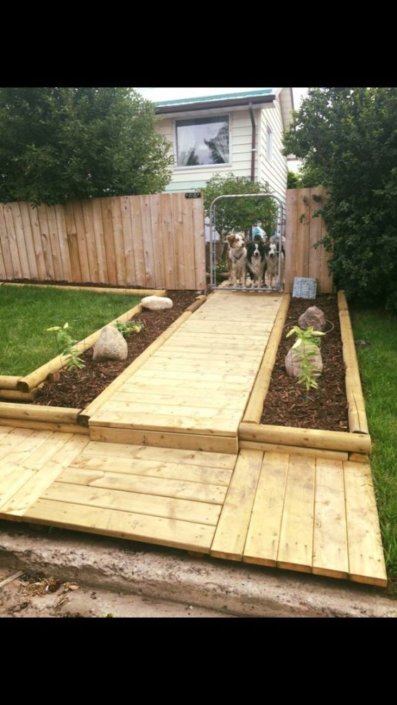 Pallet Wood pathway with Embedded Planters