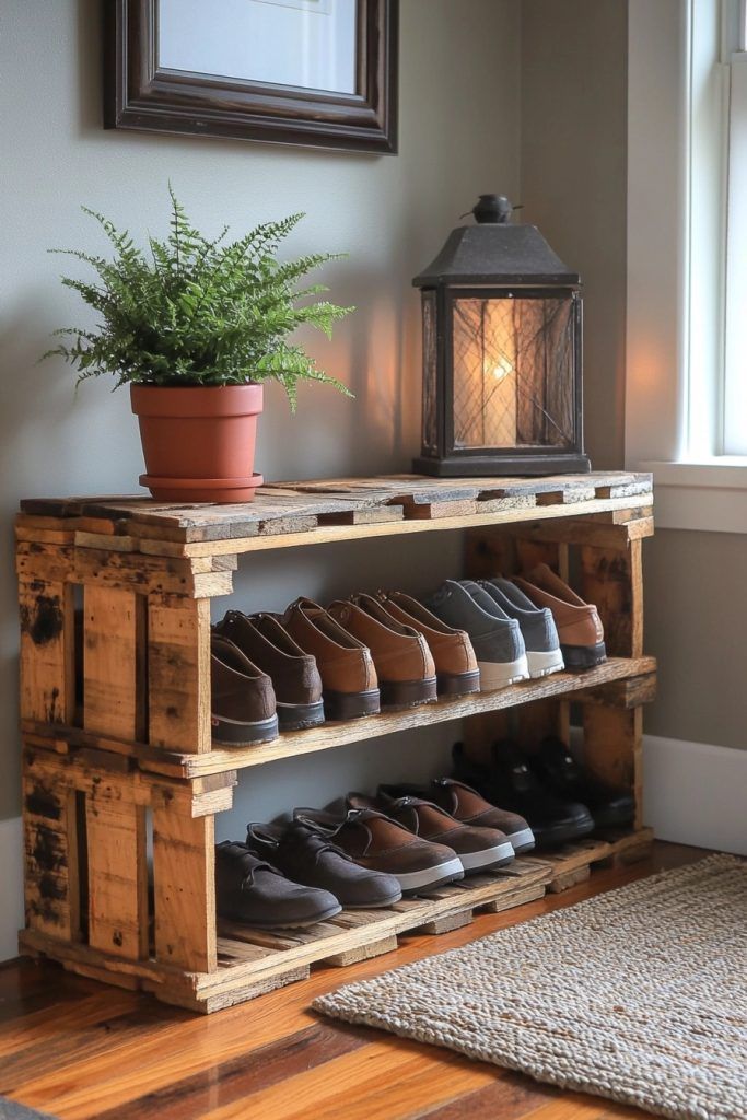 Pallet Shoe Rack with Built-In Planter
