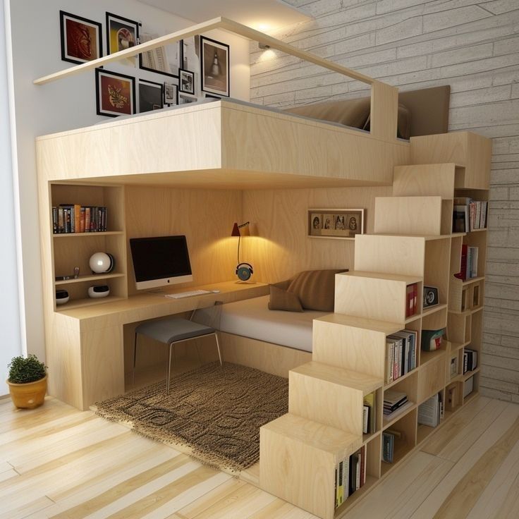 Loft Bed with Storage Shelves