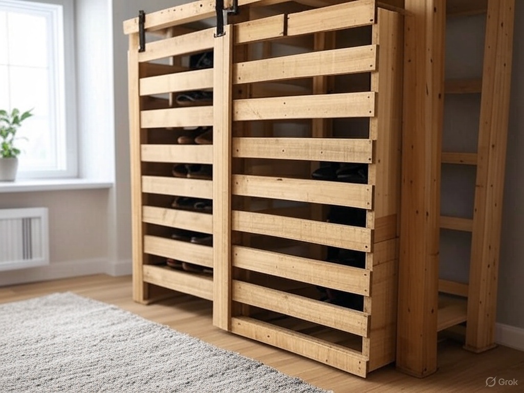 Pallet Shoe Rack with Sliding Barn Door