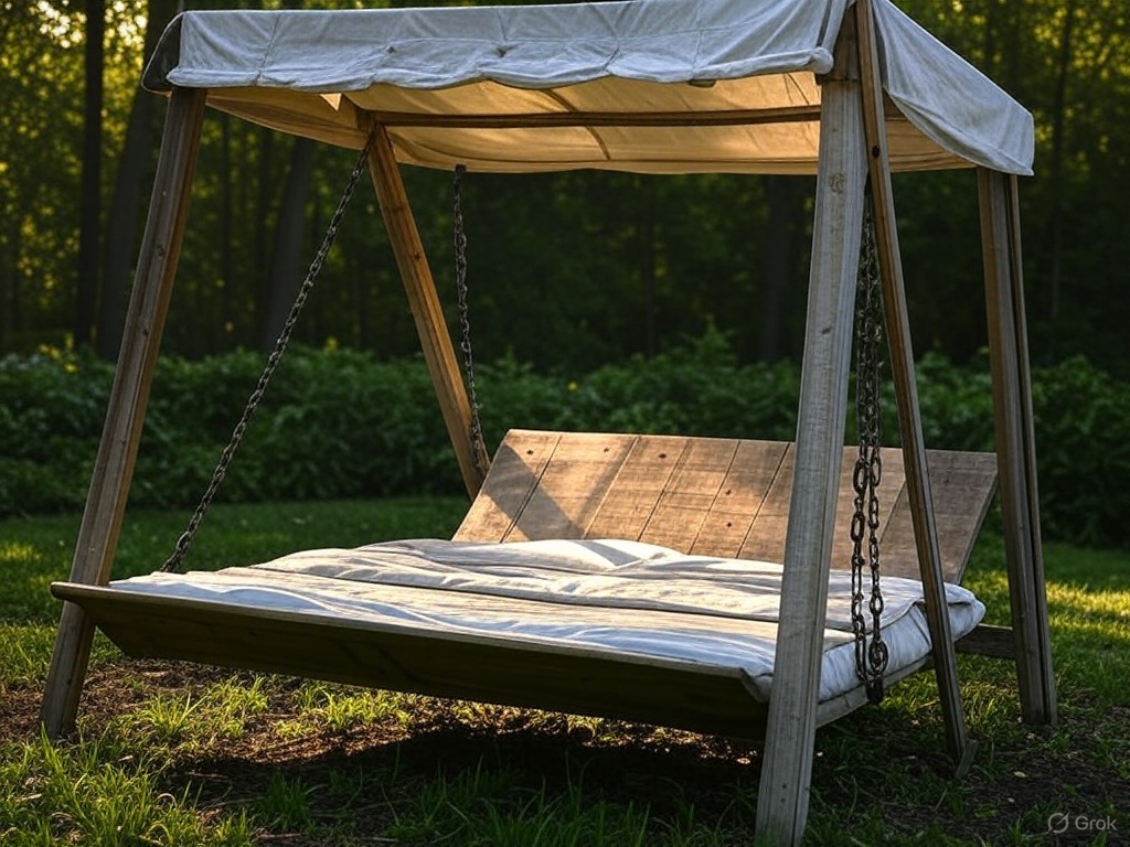 Rustic Reclaimed Wood Swing Bed with Canopy