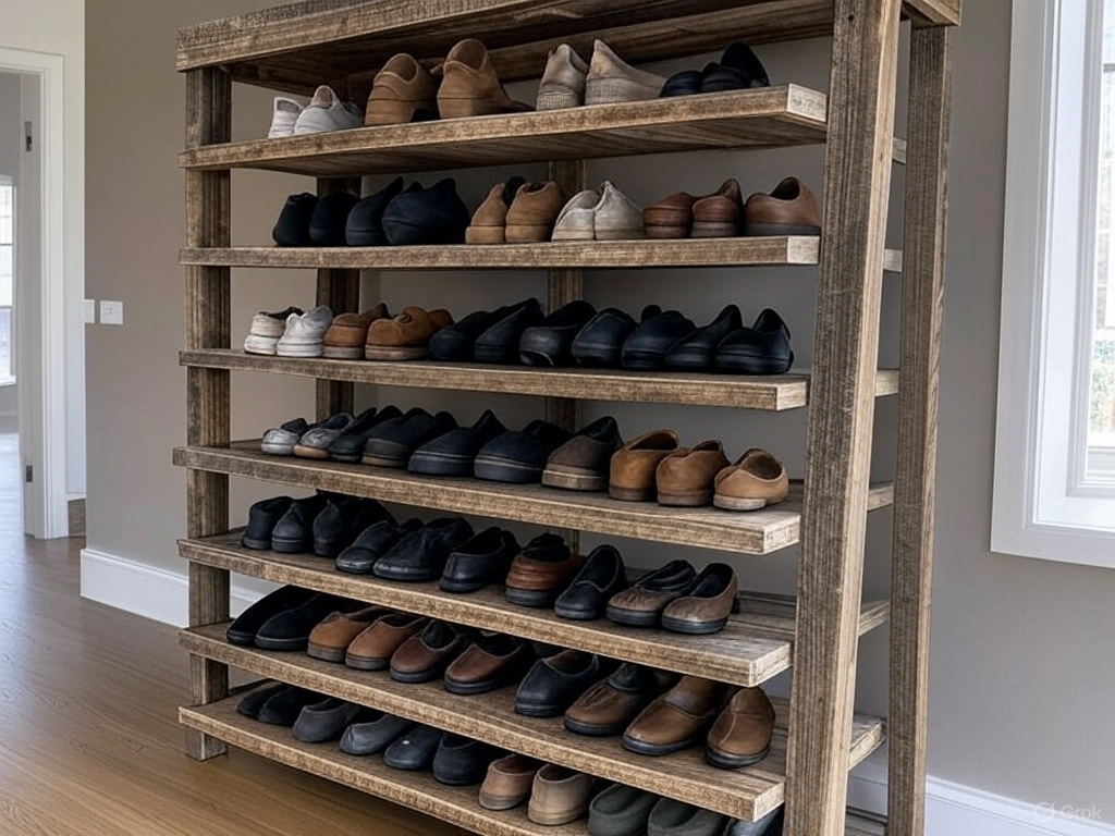 Tiered Pallet Shoe Rack with Angled Shelves