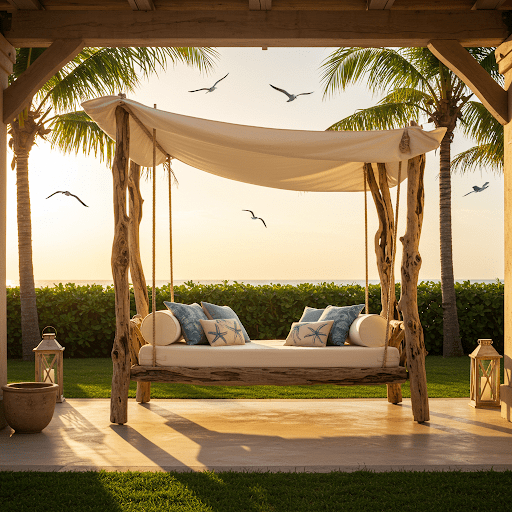 Coastal-Inspired Swing Bed with Driftwood Accents