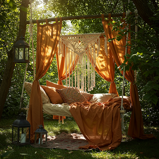 Bohemian Swing Bed with Macramé Details