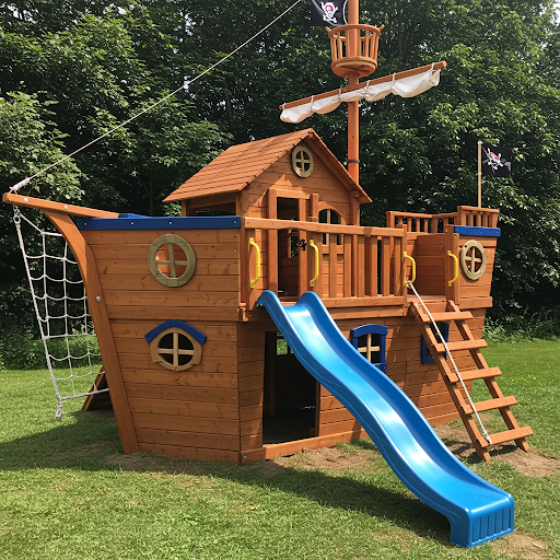 Pirate Ship Playhouse with Slide and Crow’s Nest