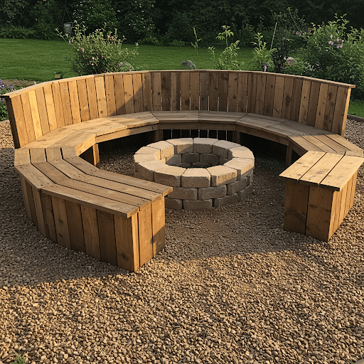 Reclaimed Wood Circular Bench with Sunken Fire Pit