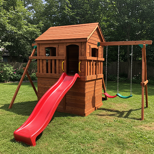 Modern Playhouse with Slide and Swing Set