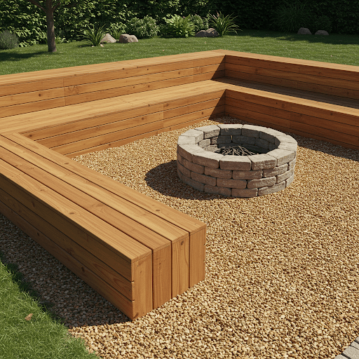 Tiered Wooden Seating Fire Pit with Gravel Base